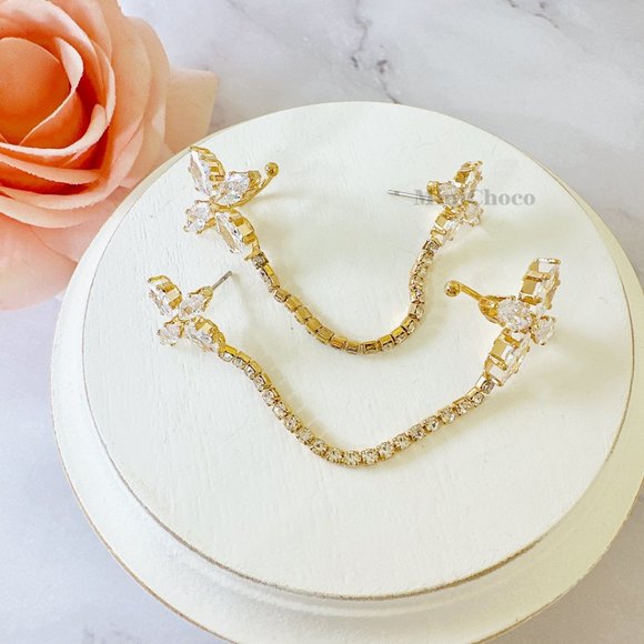 Cubic Zirconia Flower Cuff Earrings - Picture 8 of 9